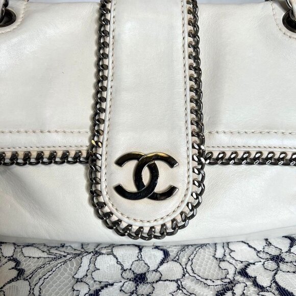 Authentic CHANEL CC Classic Madison Flap Bag Quilted Handbag Lambskin White - Picture 5 of 11